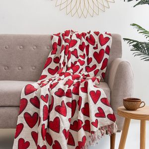 Red Heart Design Soft Cotton Hand Block Printed Sofa Throws